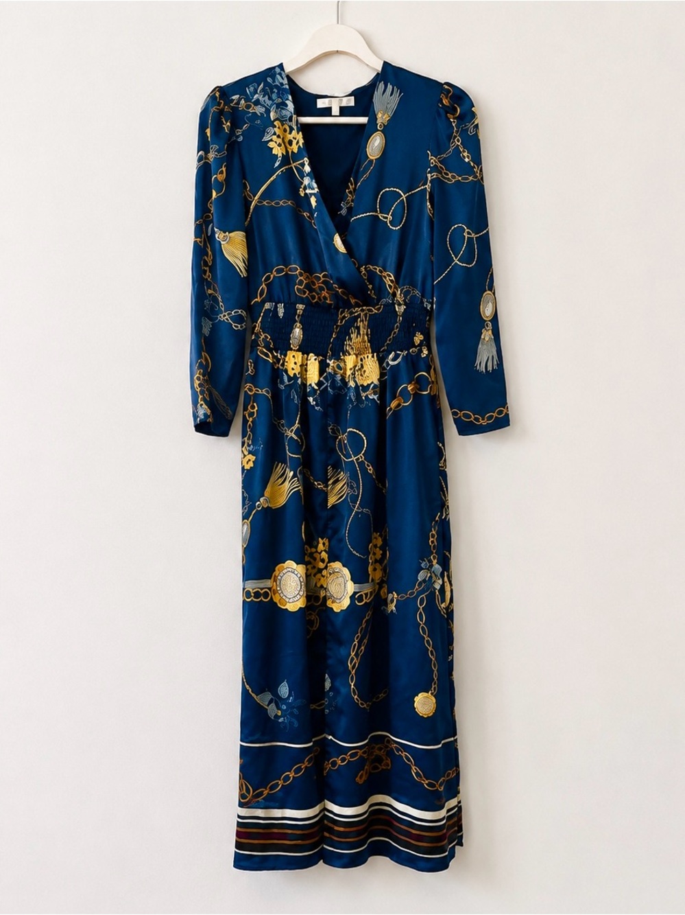 WAYF Navy Gold Maxi Dress Cruise Events Holidays Party S Size - Picture 2 of 4